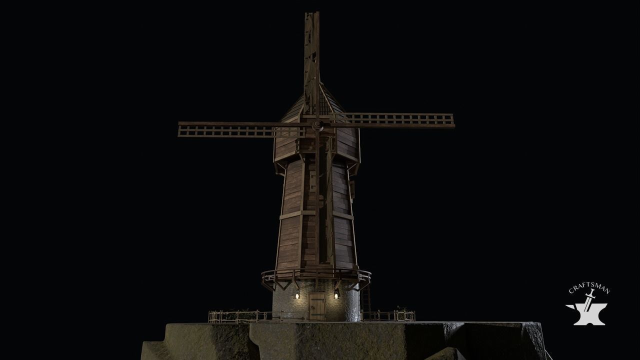 Windmill wooden fence Low-poly 3D model_13