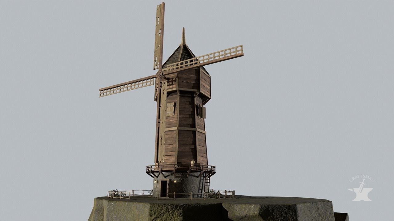 Windmill wooden fence Low-poly 3D model_4