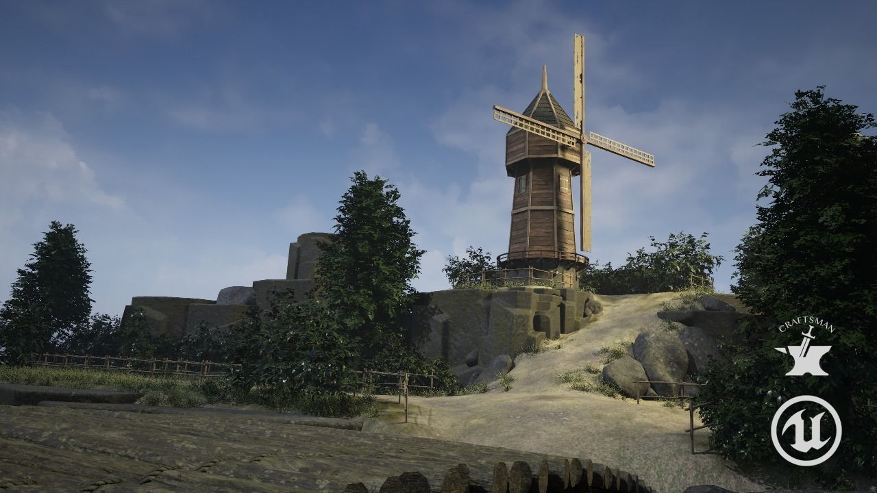 Windmill wooden fence Low-poly 3D model_2