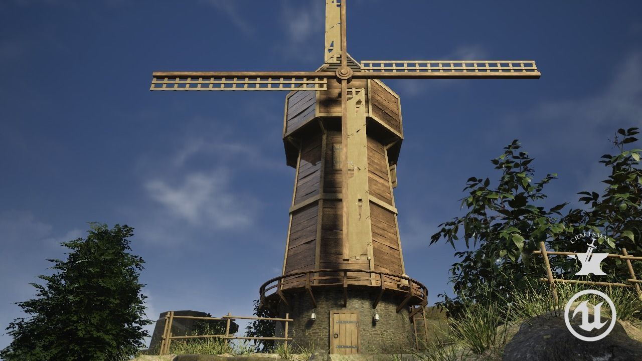 Windmill wooden fence Low-poly 3D model_1