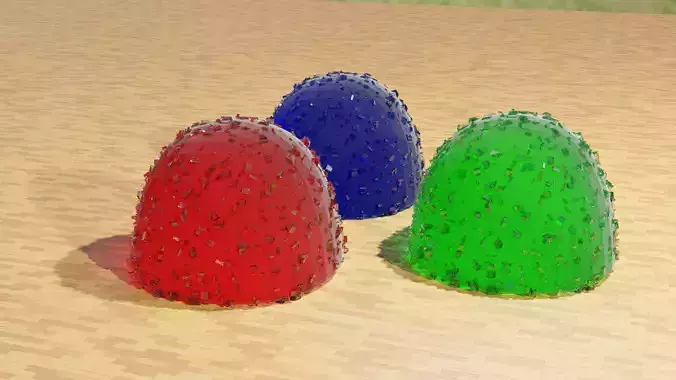 Jelly three different colored balls on table