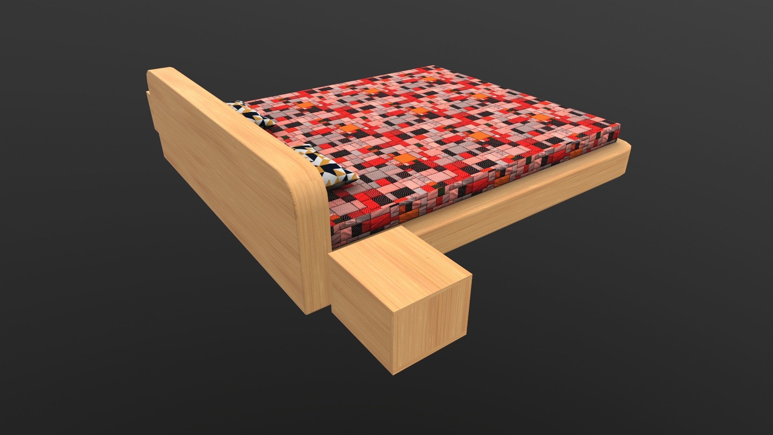 Stylish Bed AR VR Lowpoly PBR with game ready 3d Model Low-poly 3D model_7
