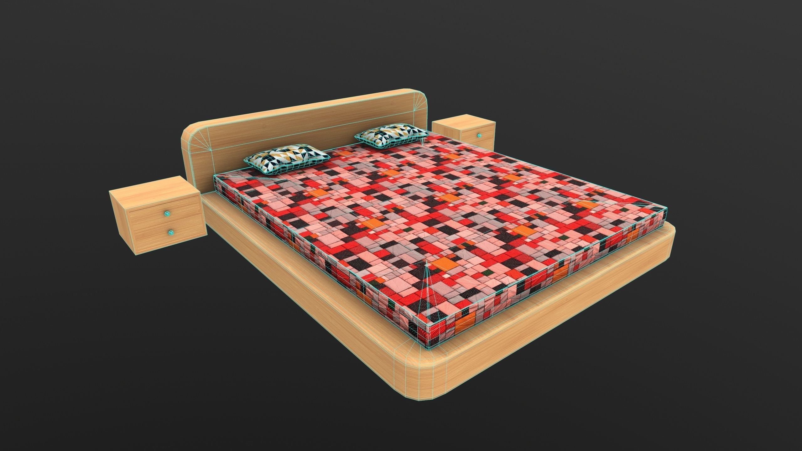 Stylish Bed AR VR Lowpoly PBR with game ready 3d Model Low-poly 3D model_14