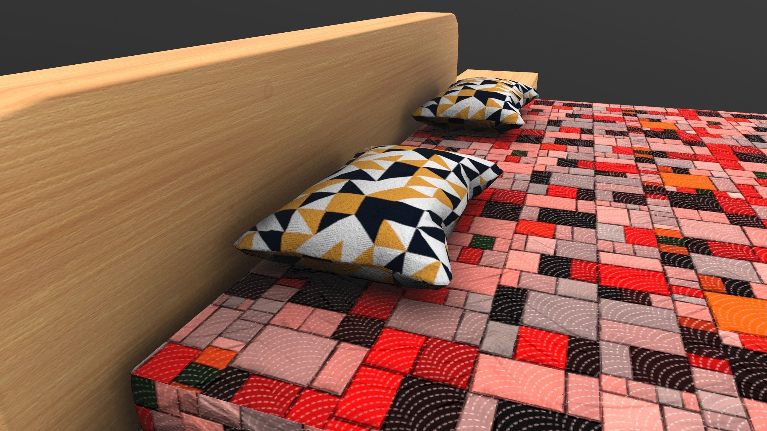 Stylish Bed AR VR Lowpoly PBR with game ready 3d Model Low-poly 3D model_12