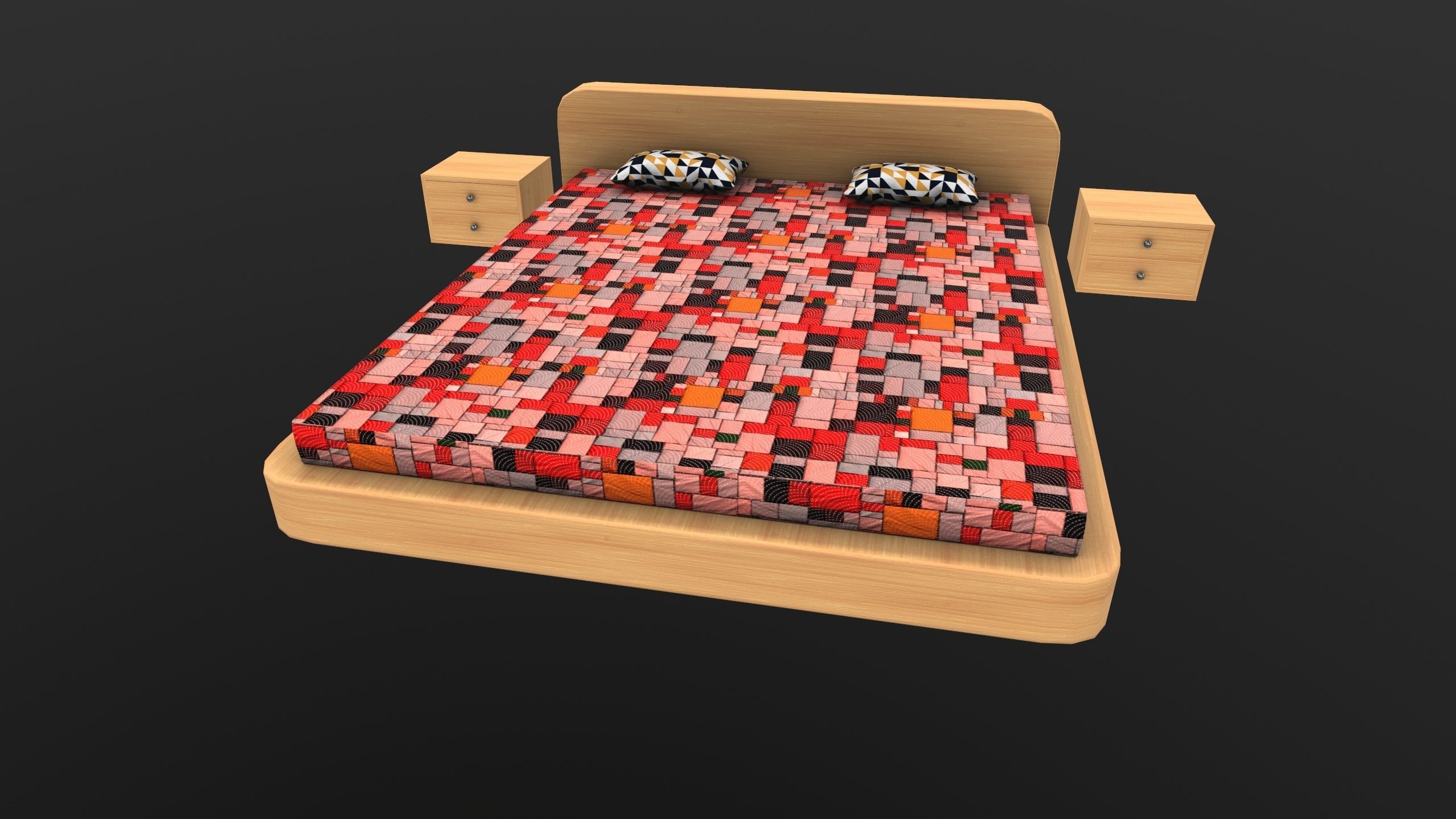 Stylish Bed AR VR Lowpoly PBR with game ready 3d Model Low-poly 3D model_10