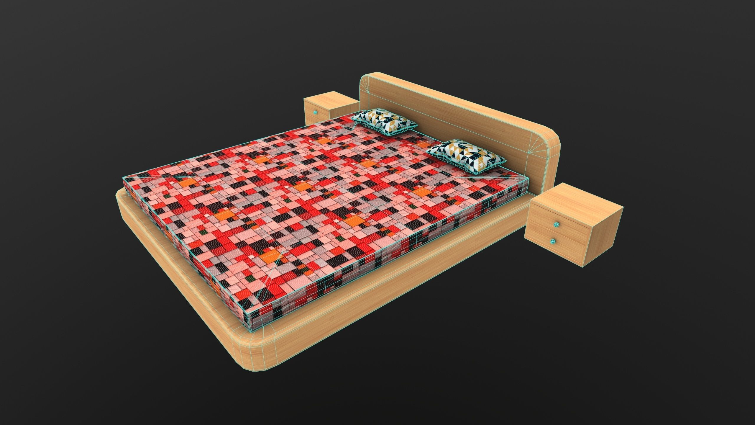 Stylish Bed AR VR Lowpoly PBR with game ready 3d Model Low-poly 3D model_15