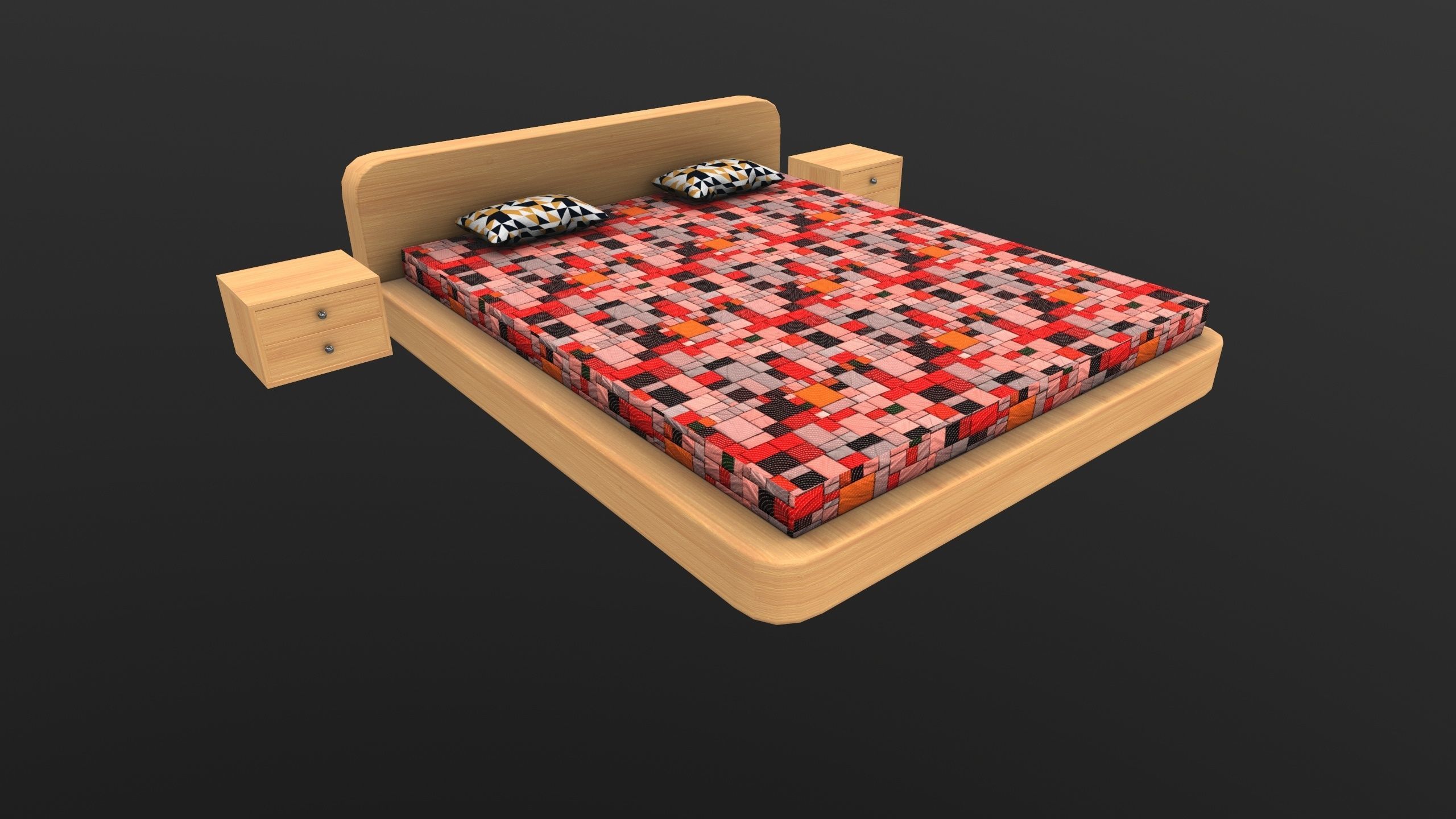 Stylish Bed AR VR Lowpoly PBR with game ready 3d Model Low-poly 3D model_9