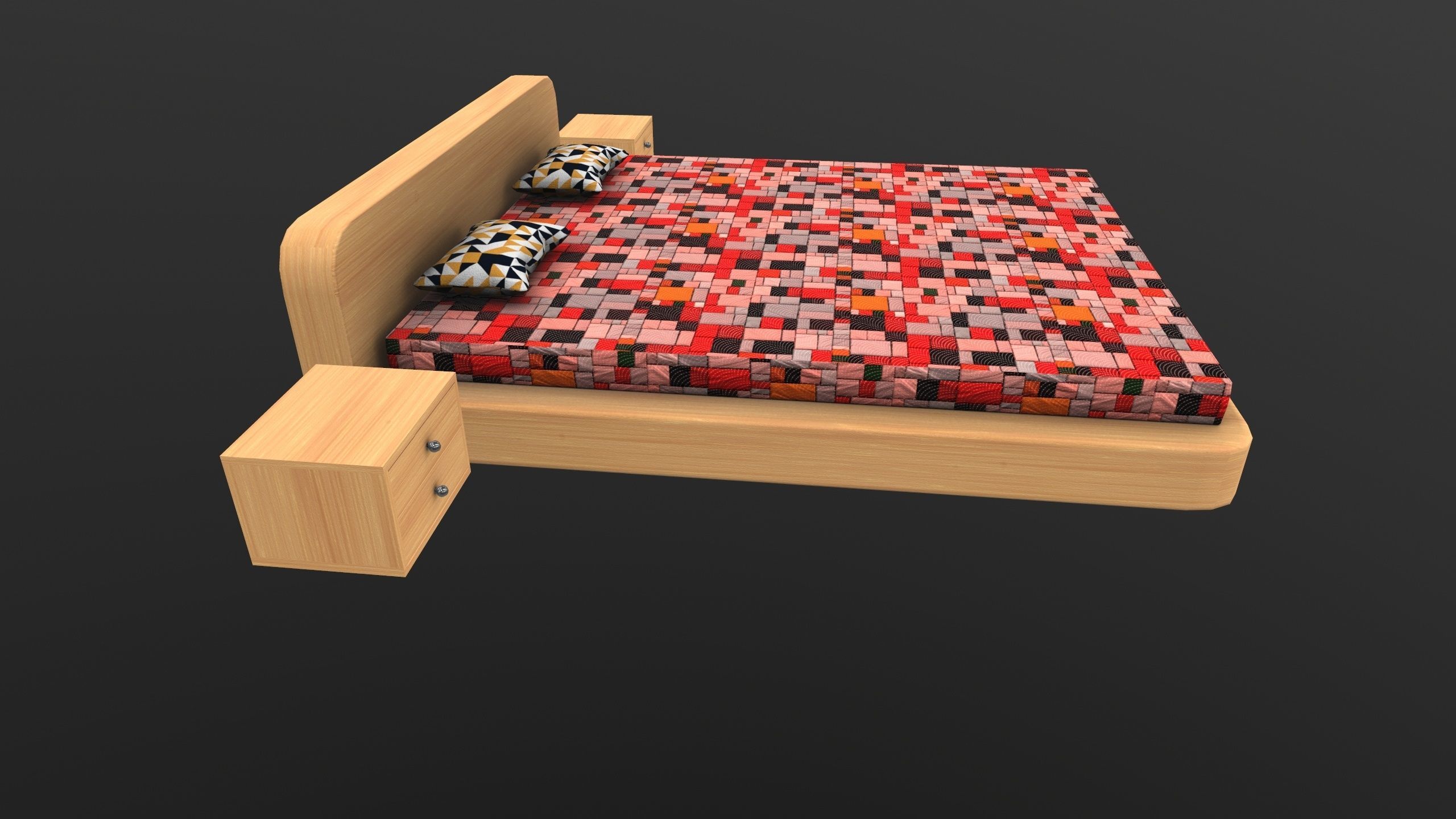 Stylish Bed AR VR Lowpoly PBR with game ready 3d Model Low-poly 3D model_8