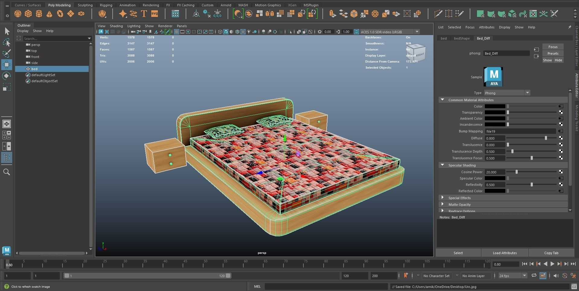 Stylish Bed AR VR Lowpoly PBR with game ready 3d Model Low-poly 3D model_17
