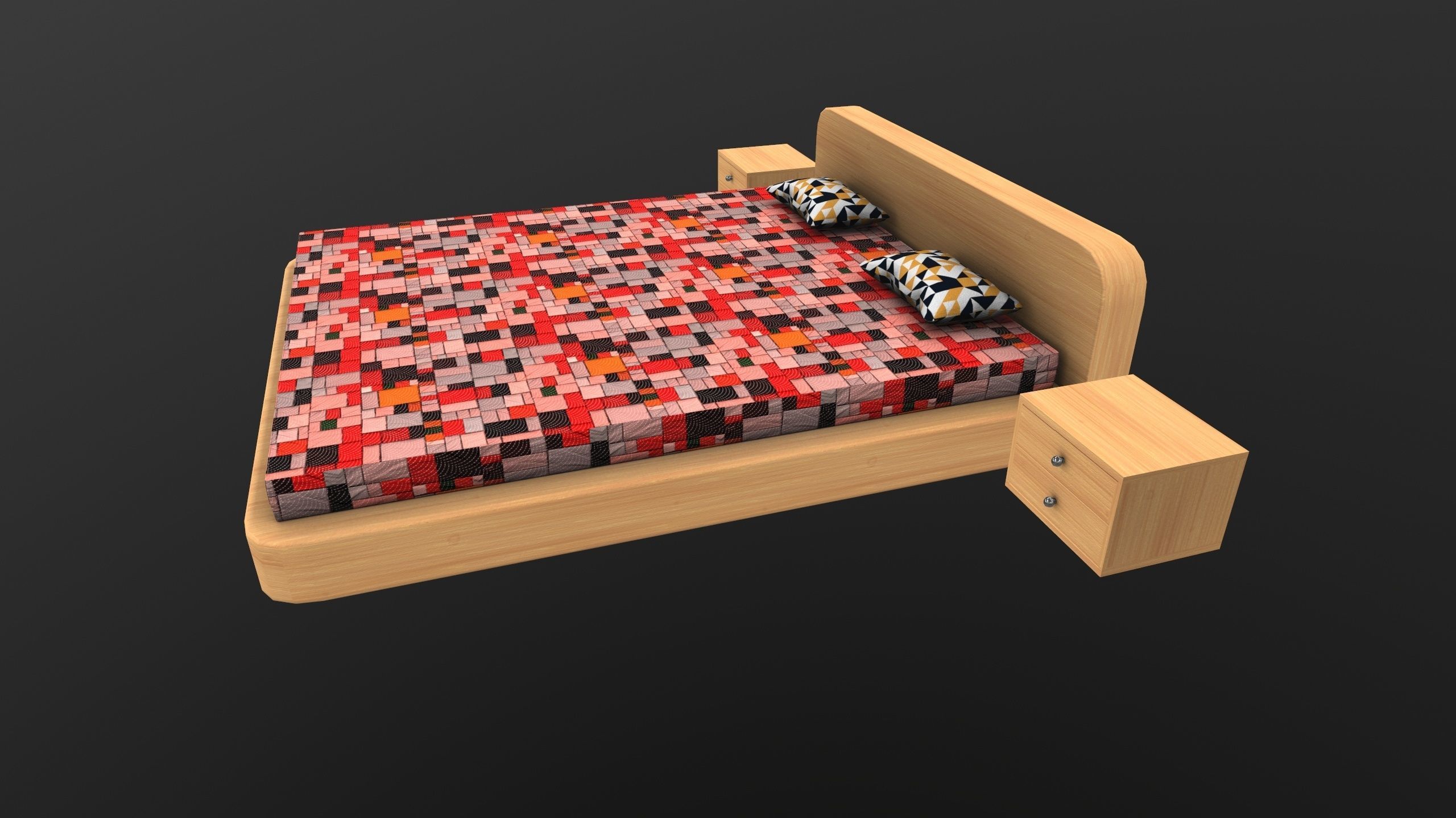 Stylish Bed AR VR Lowpoly PBR with game ready 3d Model Low-poly 3D model_4