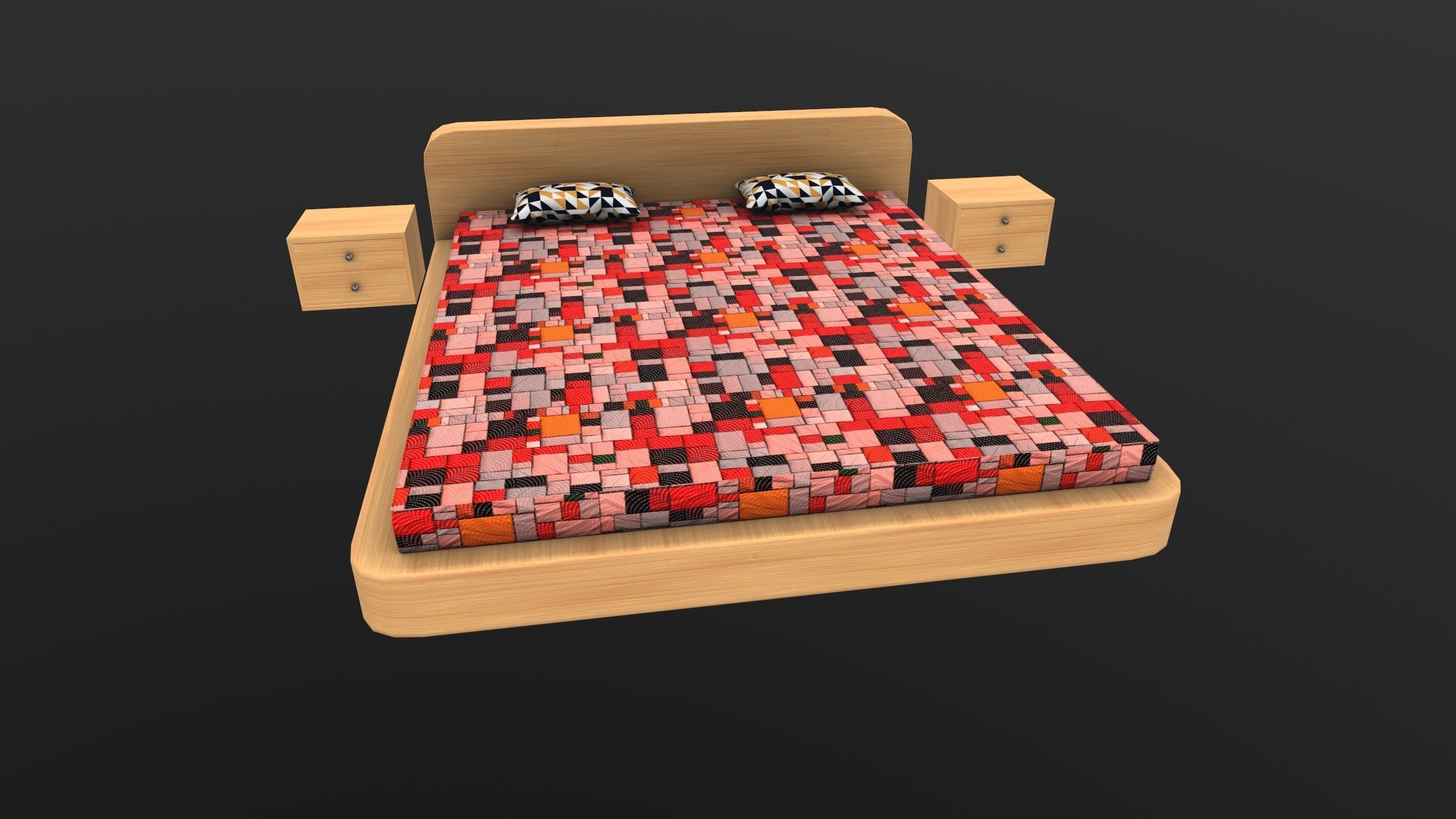 Stylish Bed AR VR Lowpoly PBR with game ready 3d Model Low-poly 3D model_2