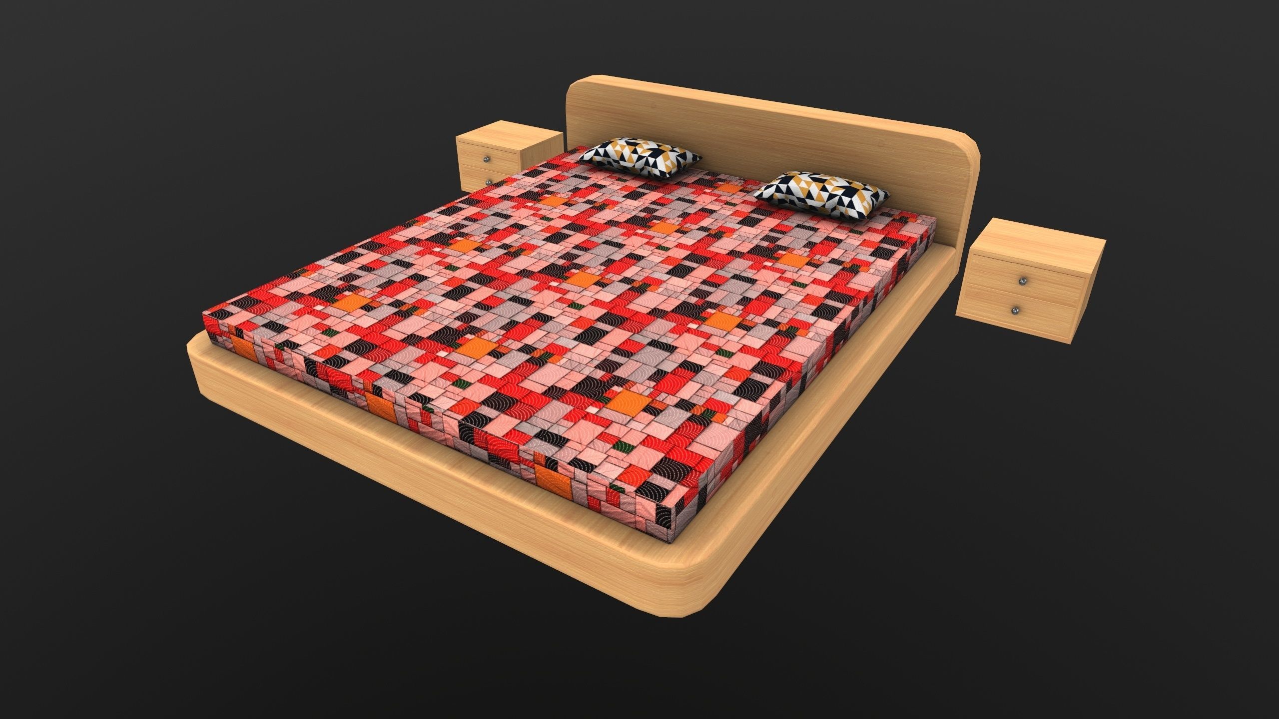 Stylish Bed AR VR Lowpoly PBR with game ready 3d Model Low-poly 3D model_3