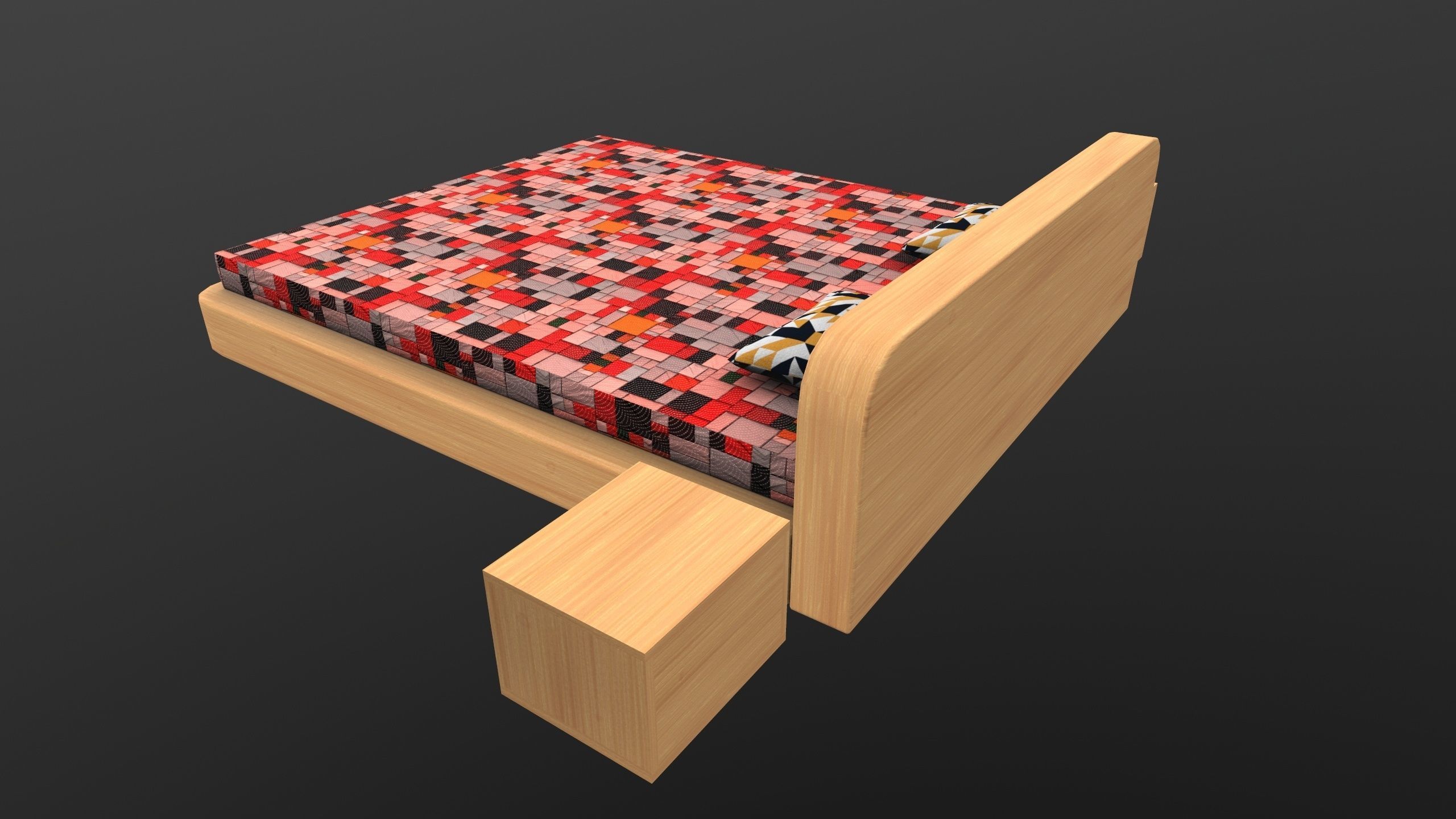 Stylish Bed AR VR Lowpoly PBR with game ready 3d Model Low-poly 3D model_5