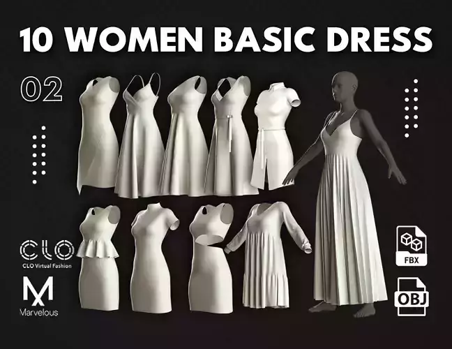 10 Basic Women Dress - Vol02 3D model