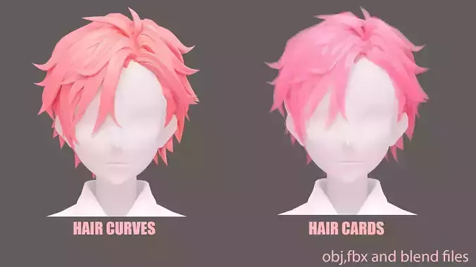 Anime Boy Hairstyle -obj- fbx- blend files Low-poly 3D model