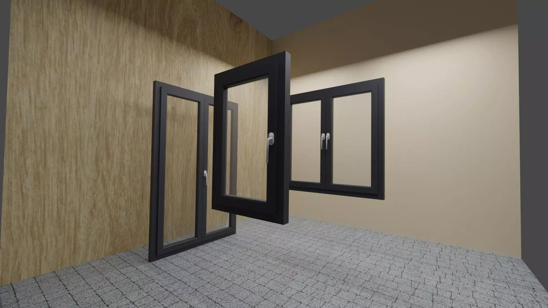 Windows room with two doors and window 3D model
