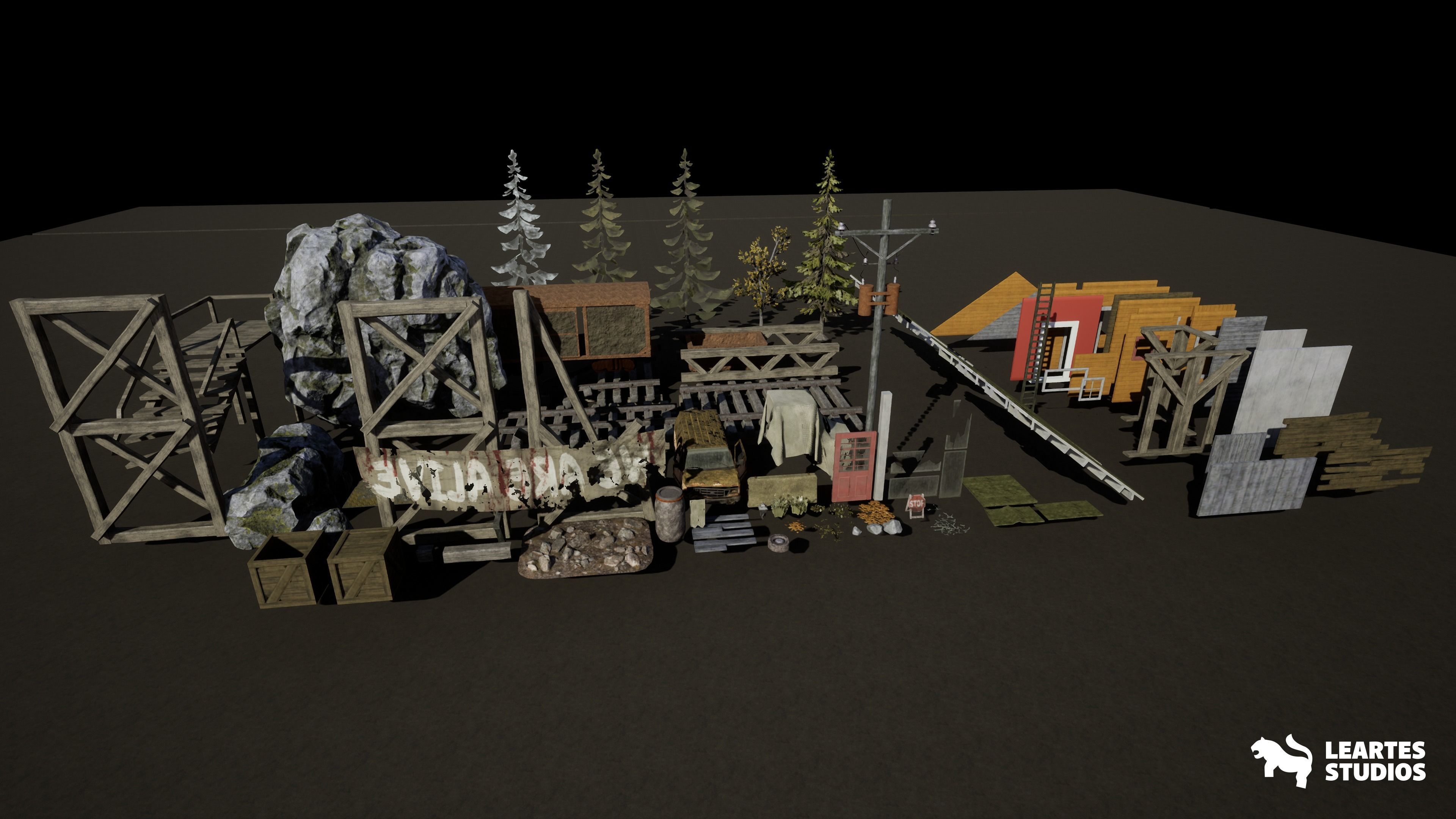 Old Workers Village Low-poly 3D model_12