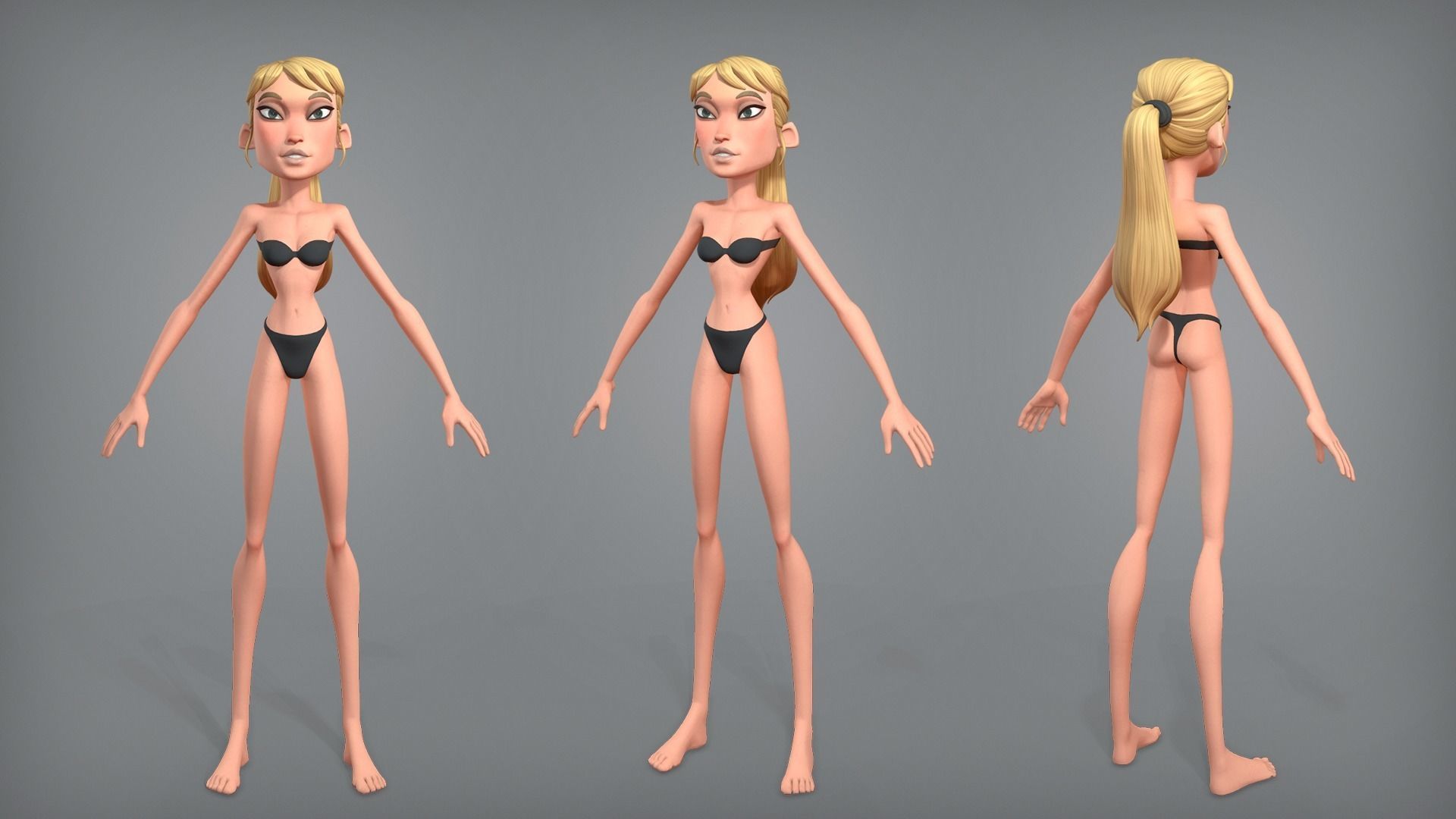 Cartoon female character Chloe base mesh Low-poly 3D model_2