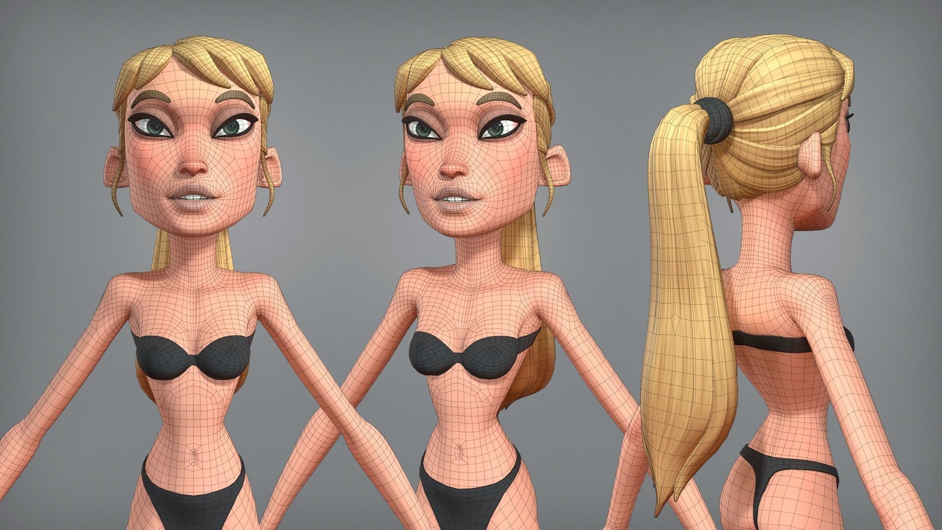 Cartoon female character Chloe base mesh Low-poly 3D model_5