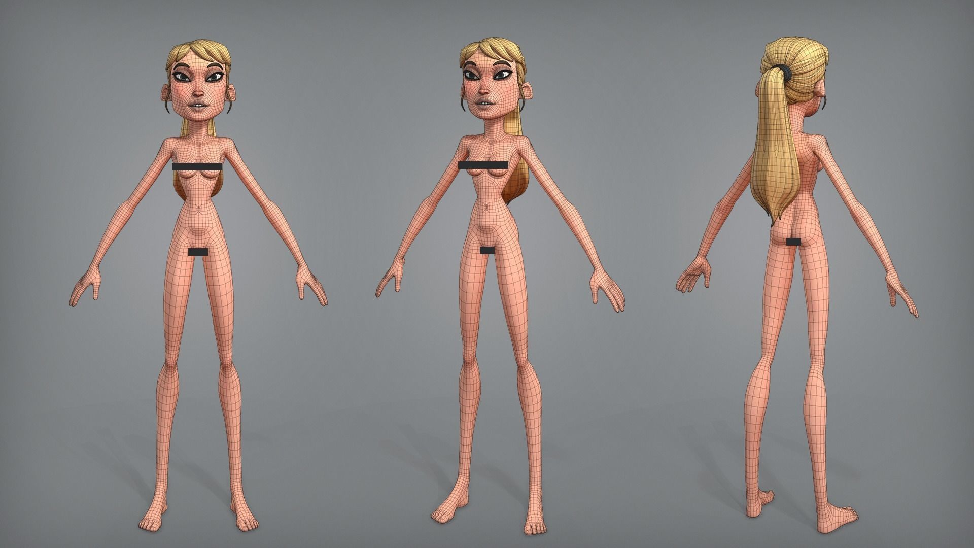 Cartoon female character Chloe base mesh Low-poly 3D model_7