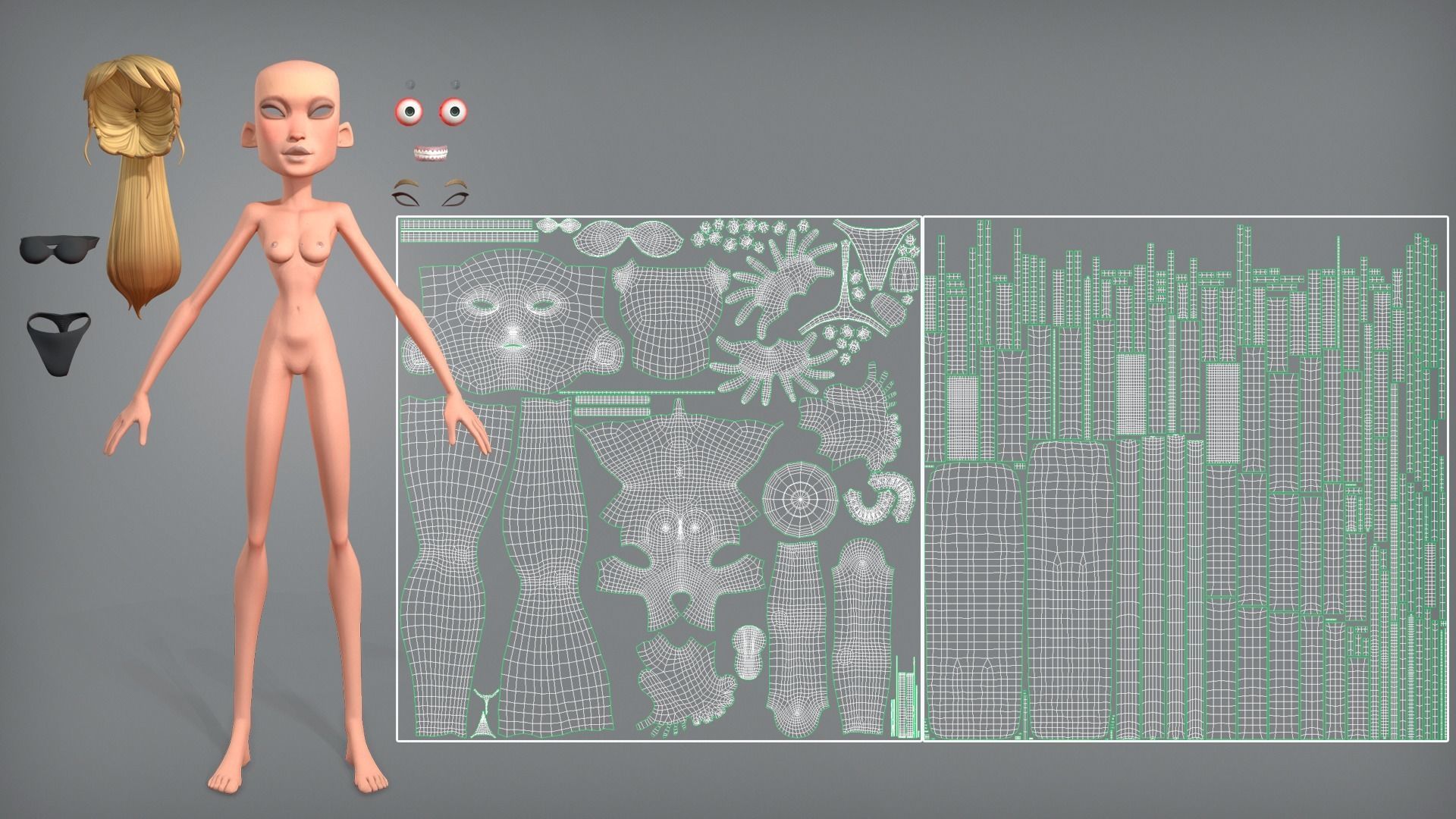 Cartoon female character Chloe base mesh Low-poly 3D model_8