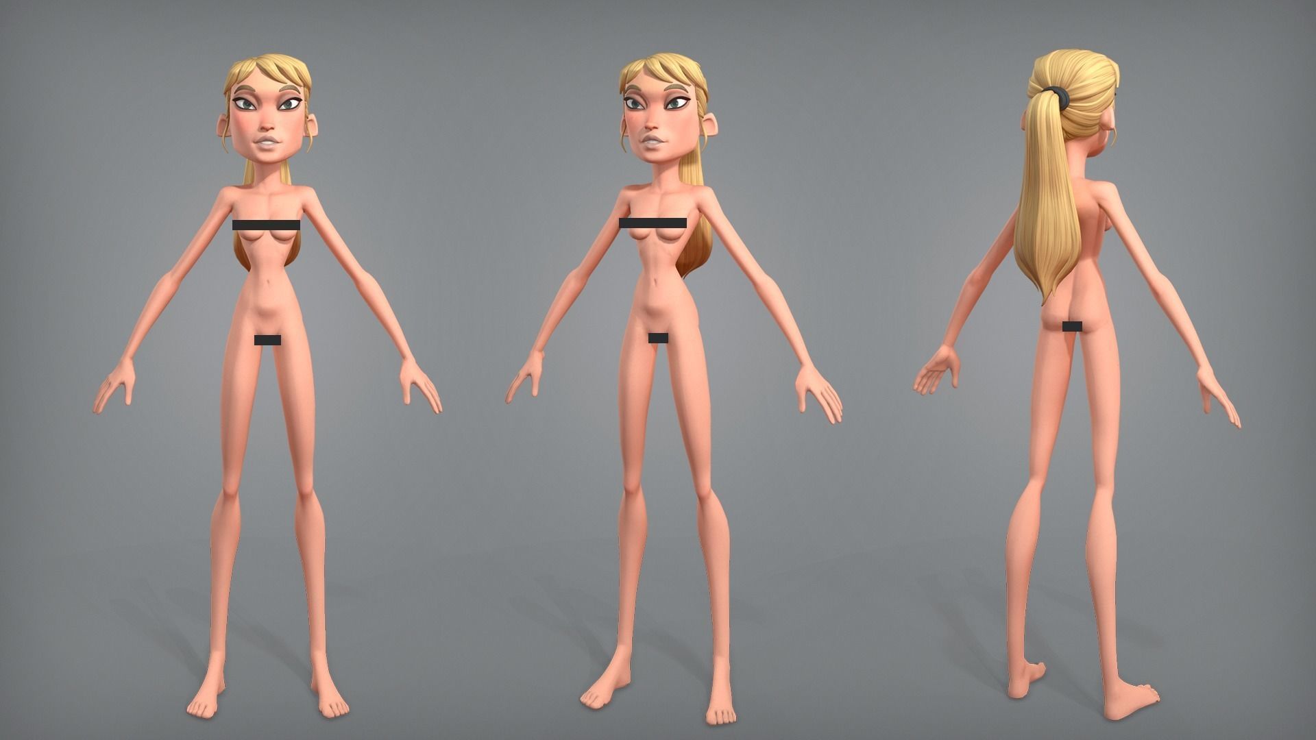 Cartoon female character Chloe base mesh Low-poly 3D model_6