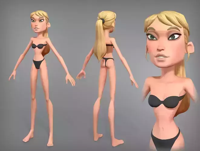Cartoon female character Chloe base mesh Low-poly 3D model
