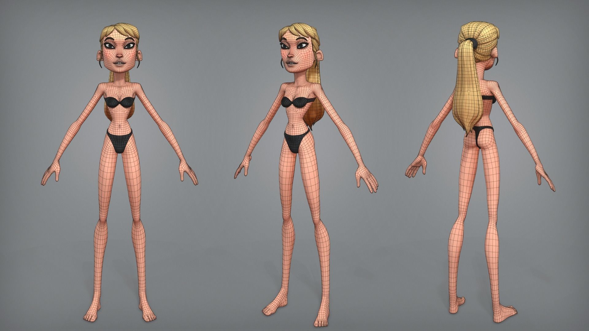 Cartoon female character Chloe base mesh Low-poly 3D model_3