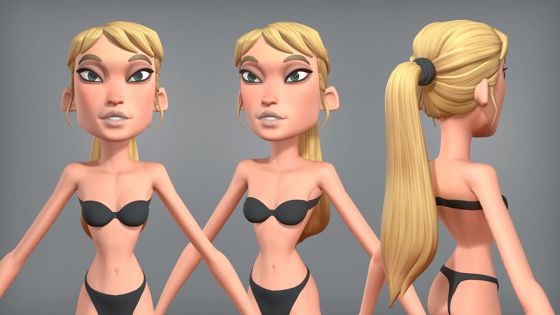 Cartoon female character Chloe base mesh Low-poly 3D model_4