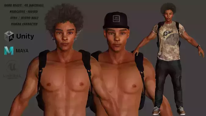 AAA 3D MODEL AFRO NEGRO MALE - RIGGED GAME READY CHARACTER Low-poly 3D model