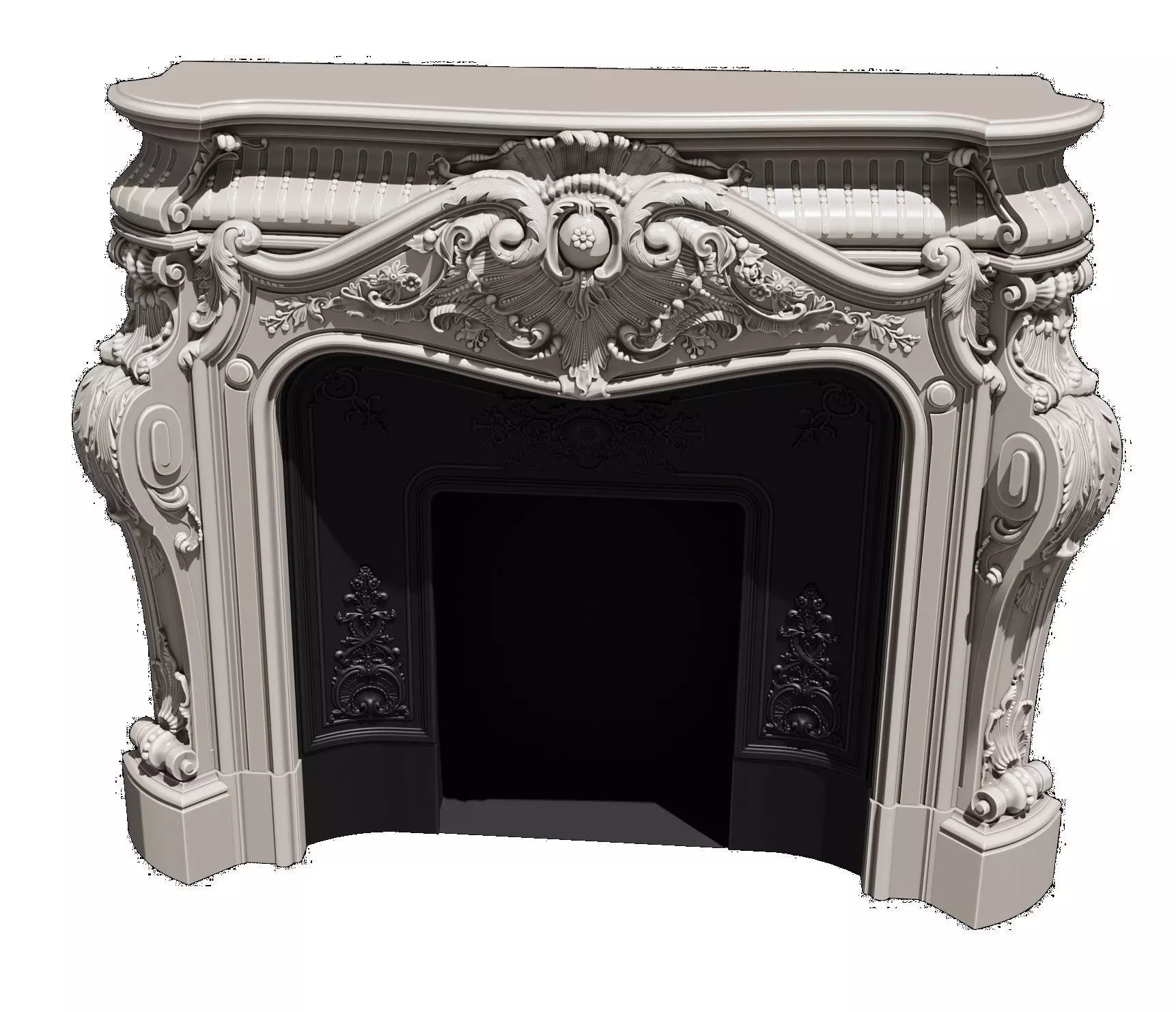 Fireplace with ornate carvings 3D model_0