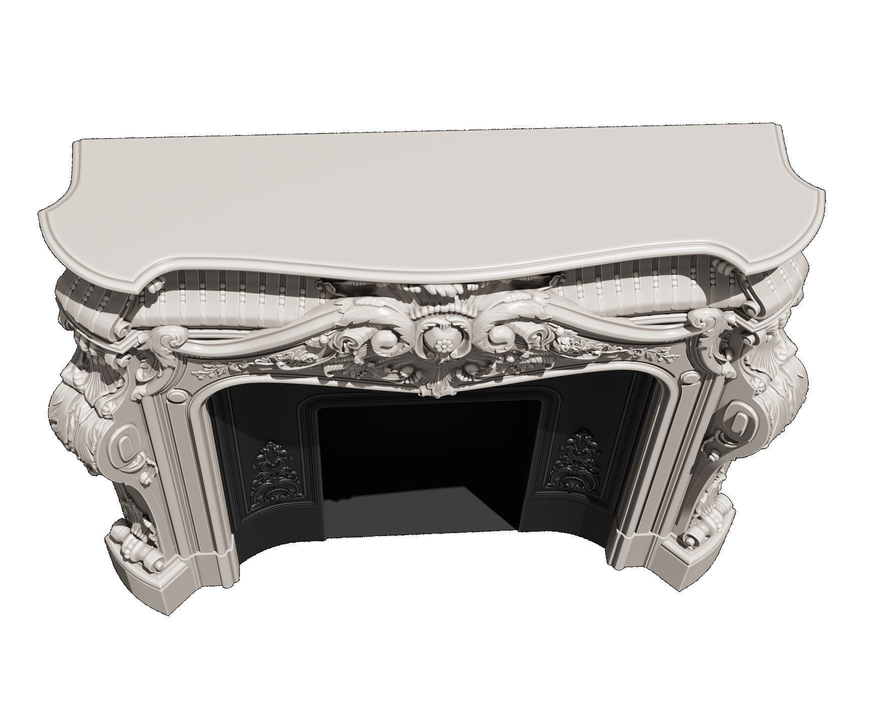 Fireplace with ornate carvings 3D model_3