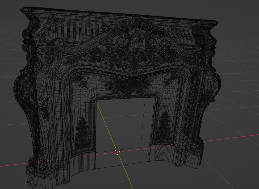 Fireplace with ornate carvings 3D model_4