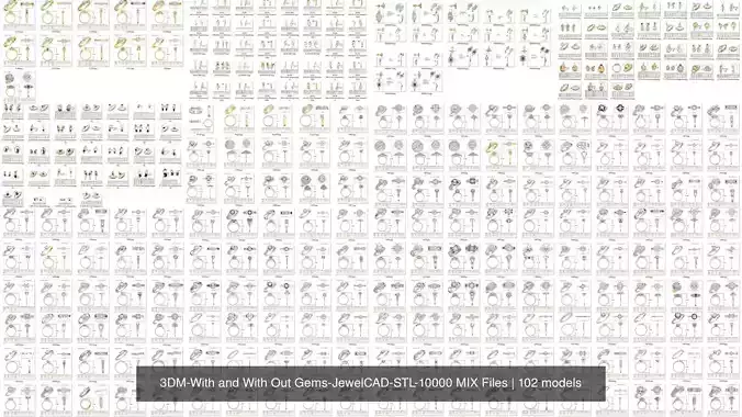 3DM-With and With Out Gems-JewelCAD-STL-10000 MIX Files 3D Model Collection