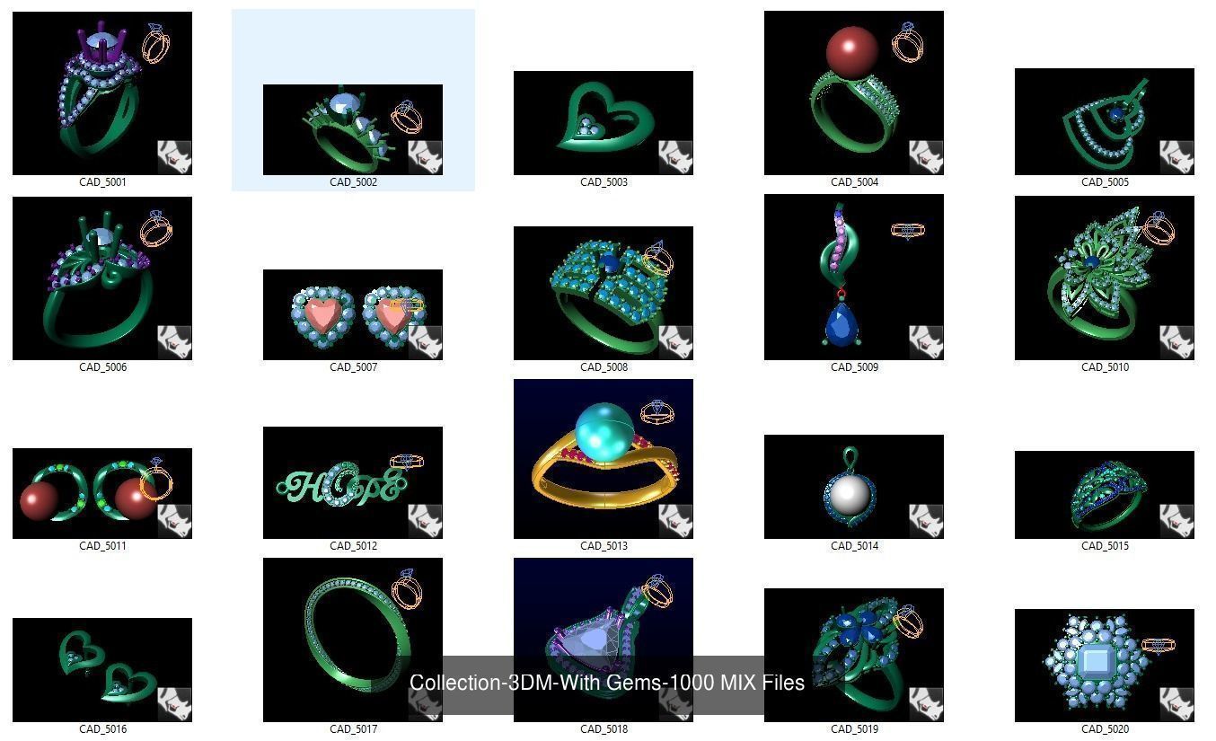 3DM-With and With Out Gems-JewelCAD-STL-10000 MIX Files 3D Model Collection_111