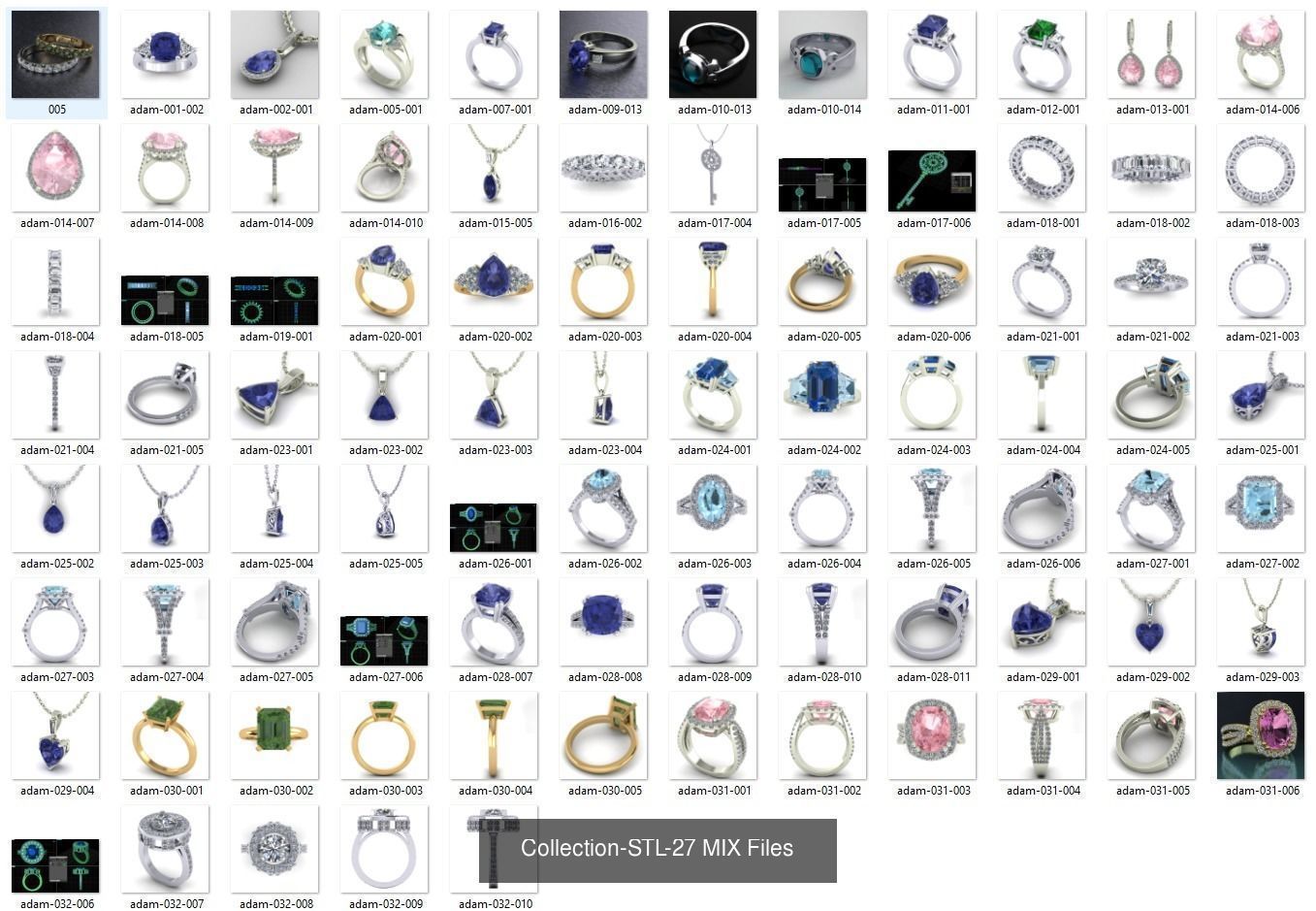 3DM-With and With Out Gems-JewelCAD-STL-10000 MIX Files 3D Model Collection_77
