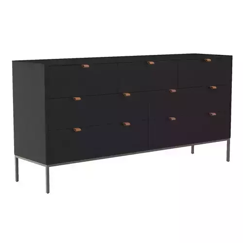 Theodore Modern Classic Black Wood Leather Pull 7 Drawer Dresser