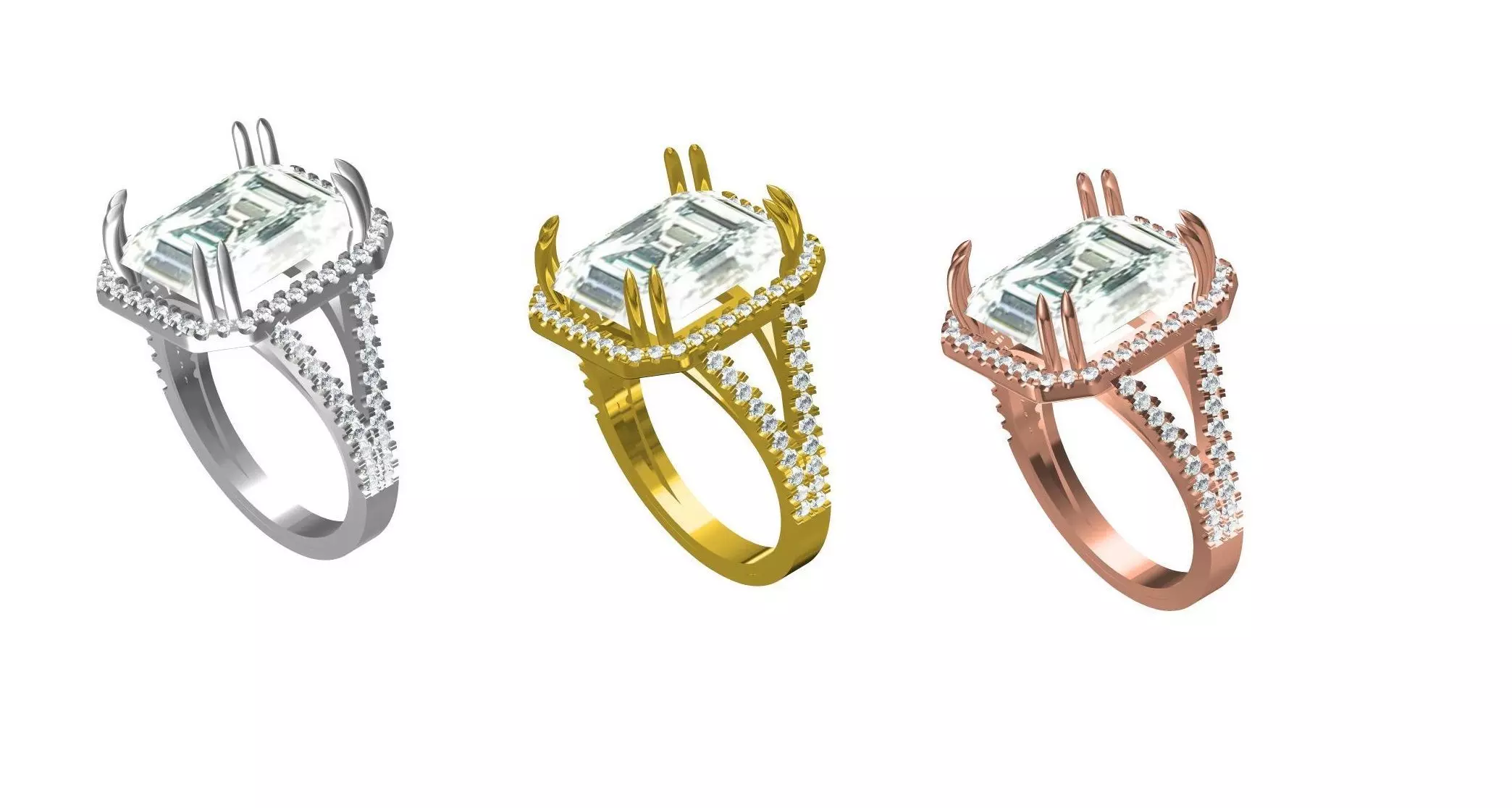 Emrald Cut Micro Pave Diamond Ring 3D print model