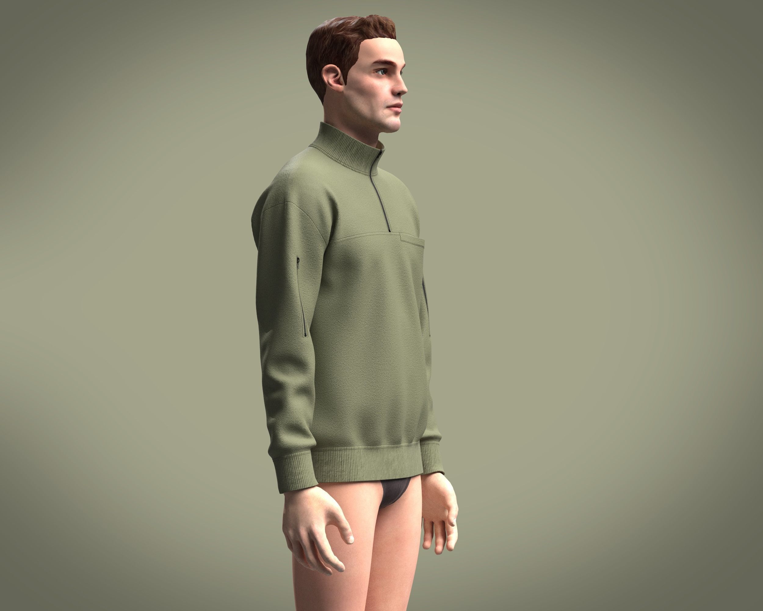 Zip-Sweatshirt half zip sweatshirt 3D model_9