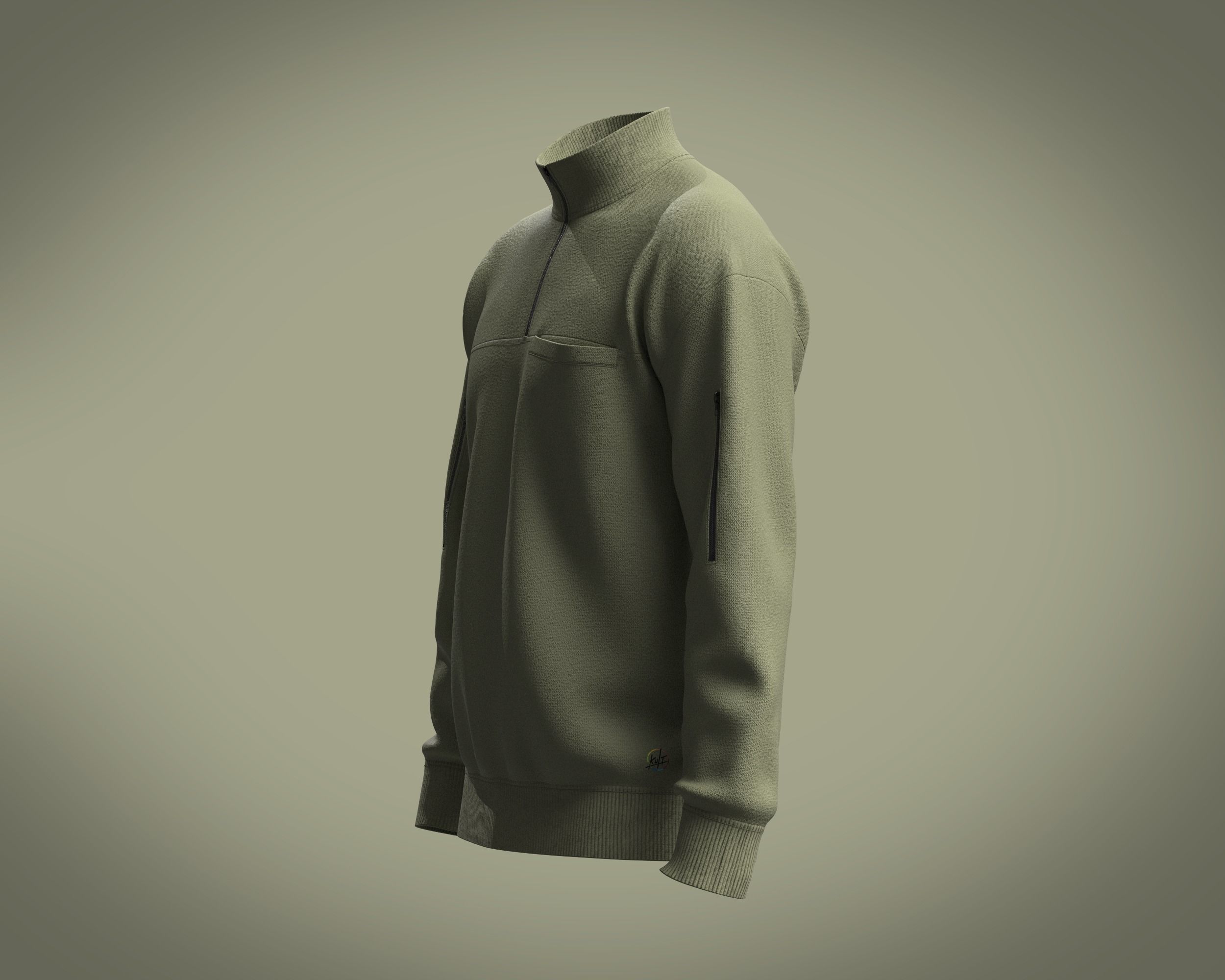 Zip-Sweatshirt half zip sweatshirt 3D model_7
