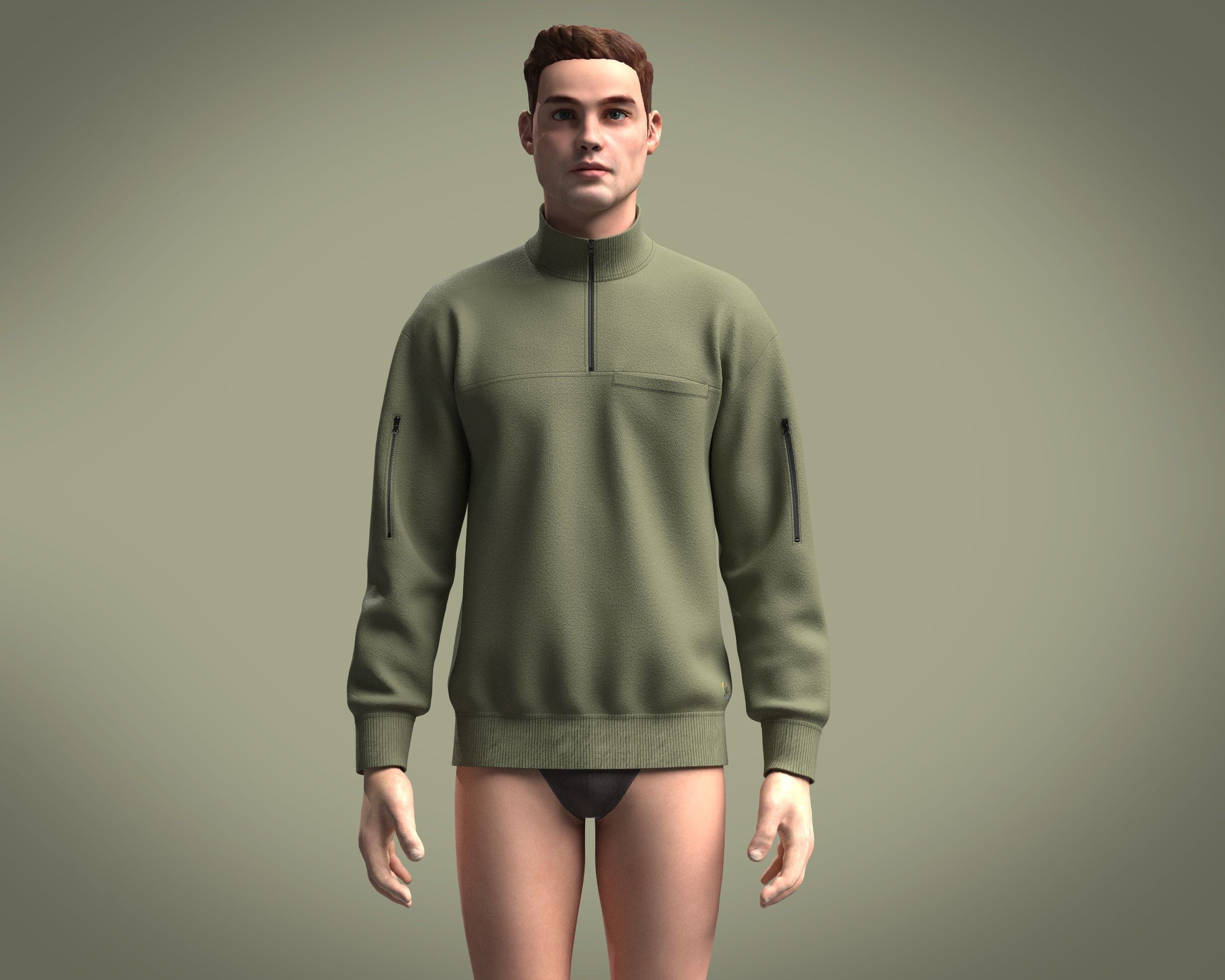 Zip-Sweatshirt half zip sweatshirt 3D model_8