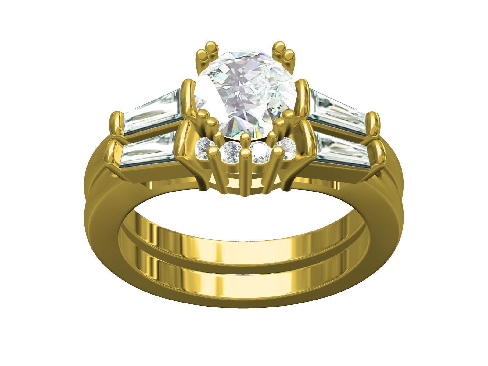 Baguette Setting Band Engagement Ring 3D print model_4