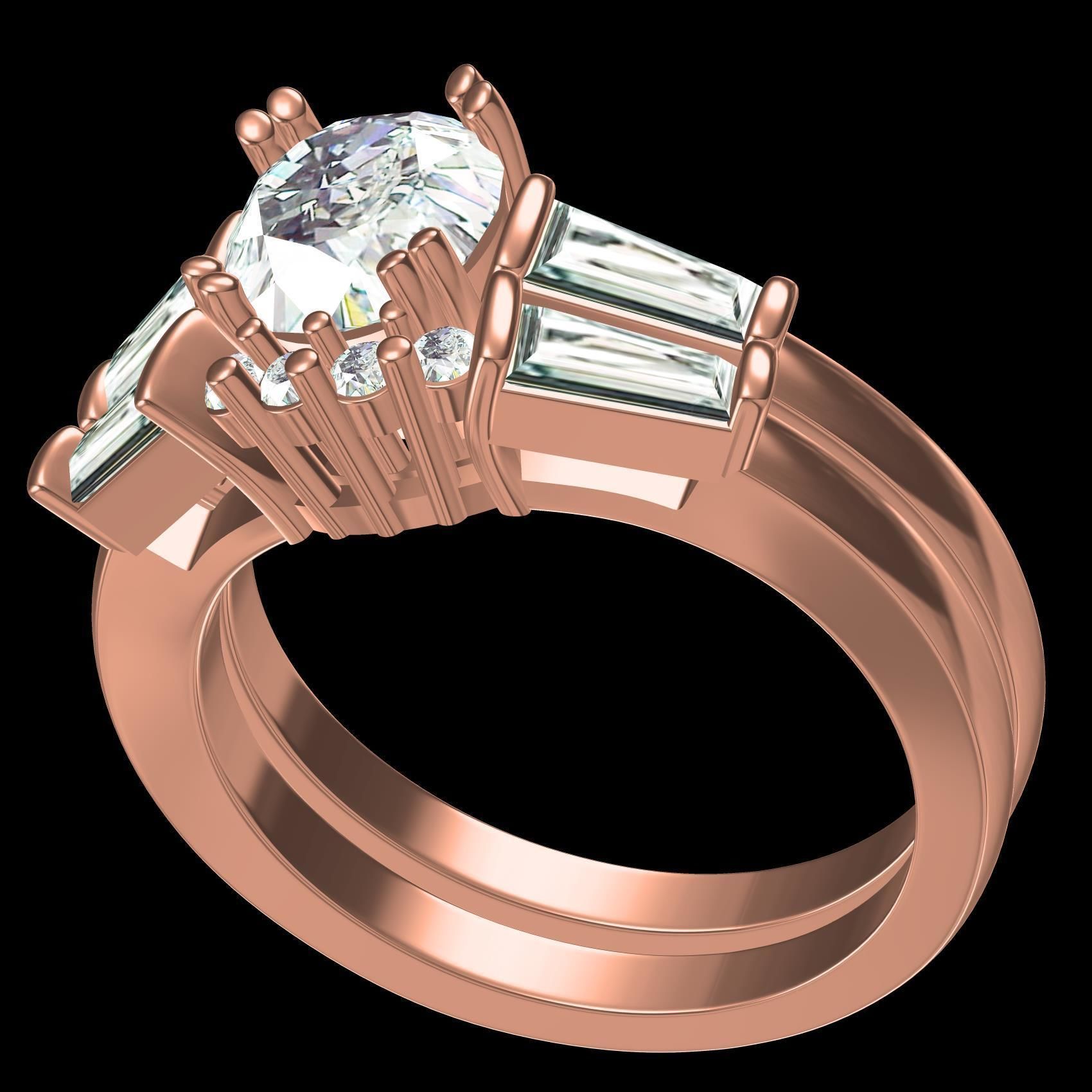 Baguette Setting Band Engagement Ring 3D print model_12