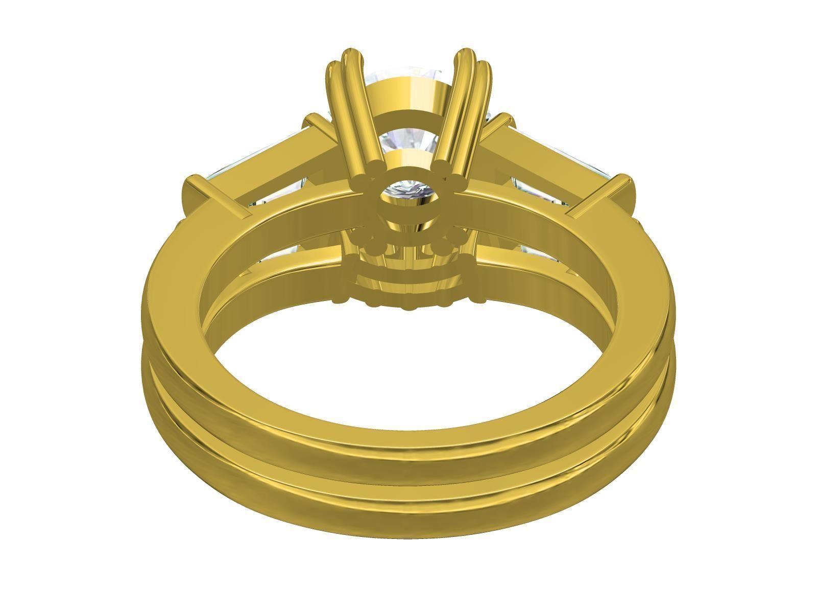 Baguette Setting Band Engagement Ring 3D print model_8