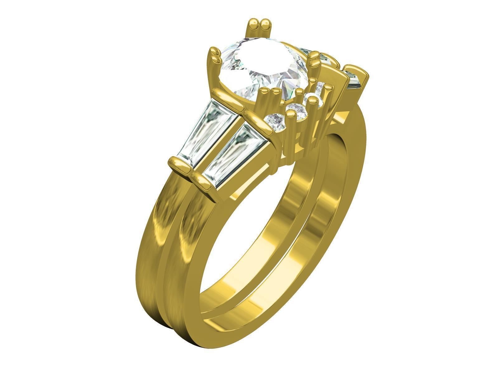 Baguette Setting Band Engagement Ring 3D print model_2