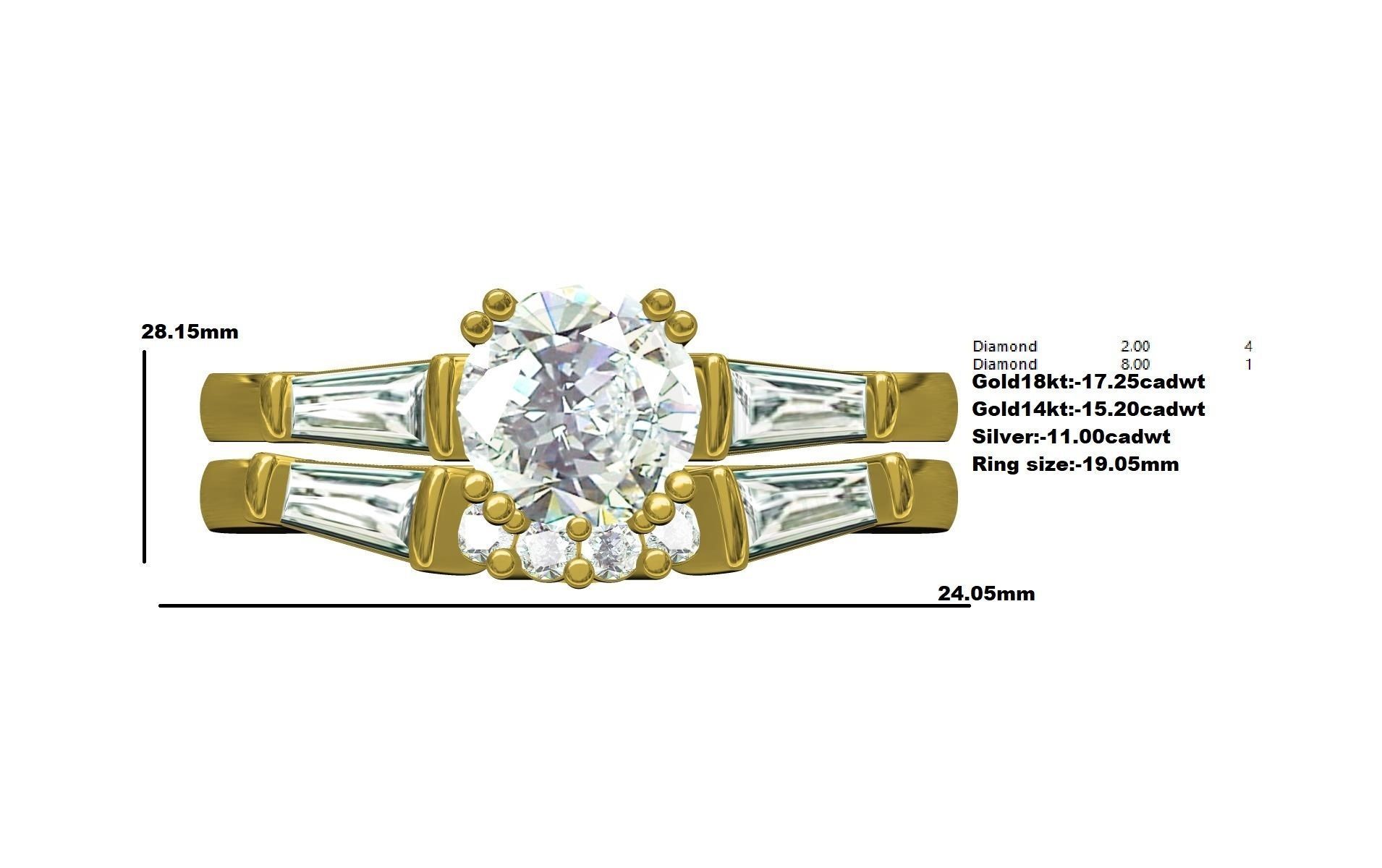 Baguette Setting Band Engagement Ring 3D print model_1