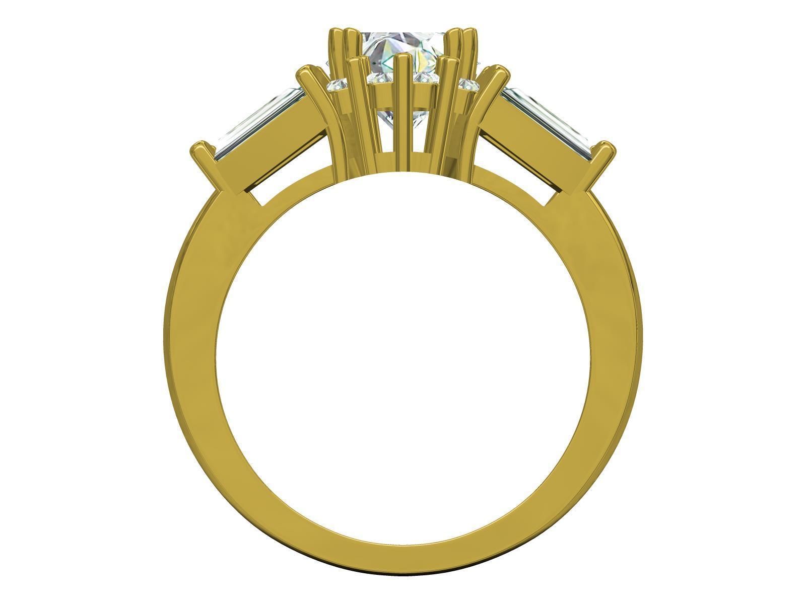 Baguette Setting Band Engagement Ring 3D print model_7