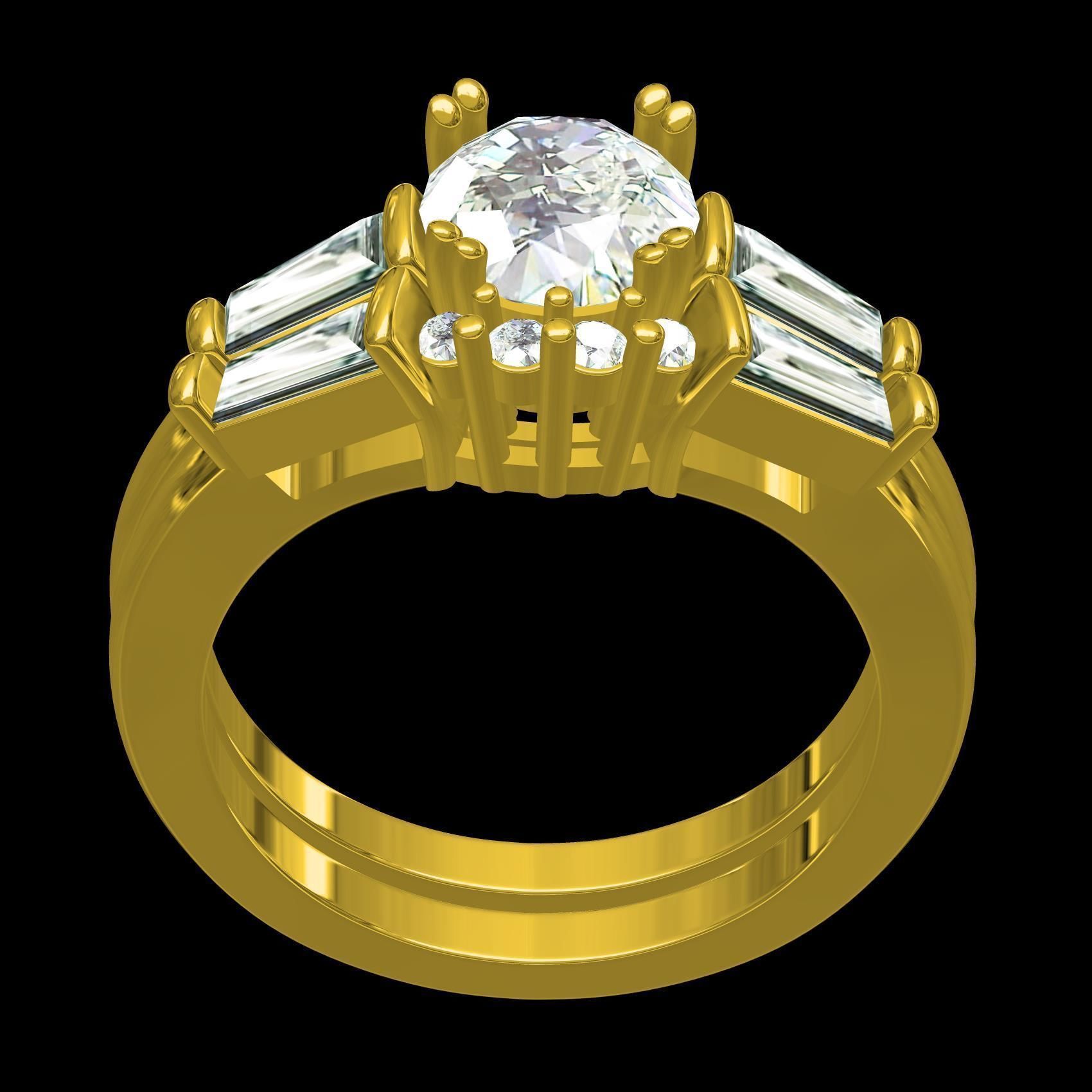 Baguette Setting Band Engagement Ring 3D print model_10