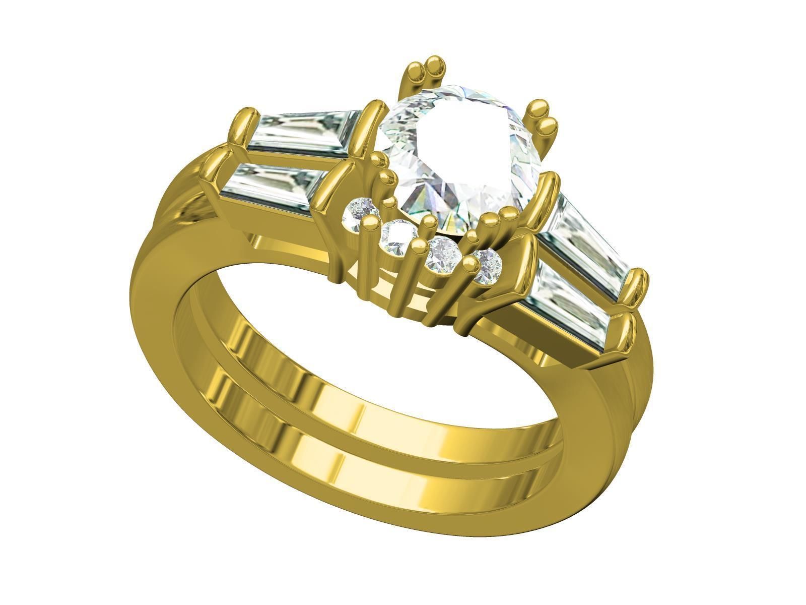 Baguette Setting Band Engagement Ring 3D print model_6