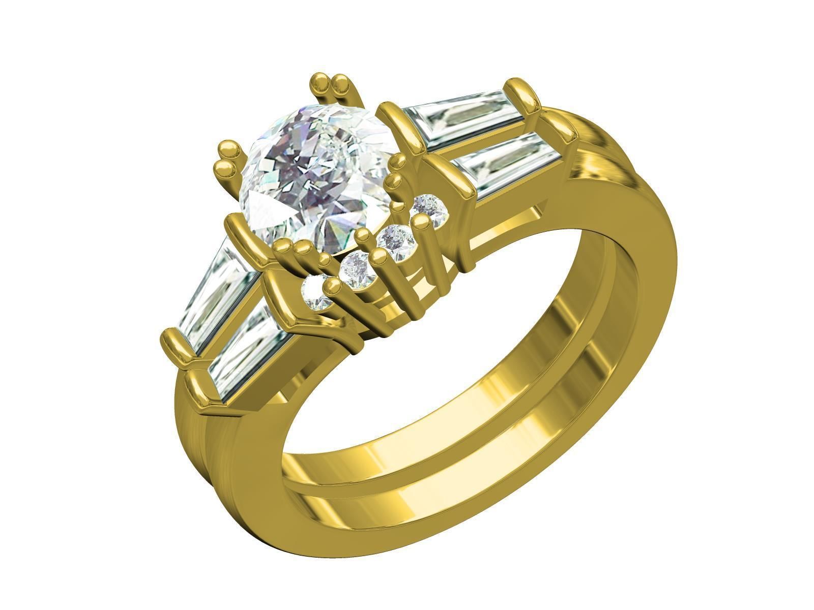 Baguette Setting Band Engagement Ring 3D print model_3